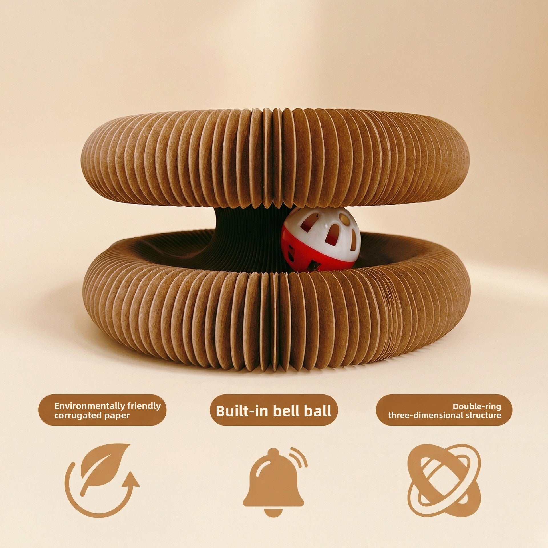 Foldable Corrugated Paper Cat Scratcher with Bells