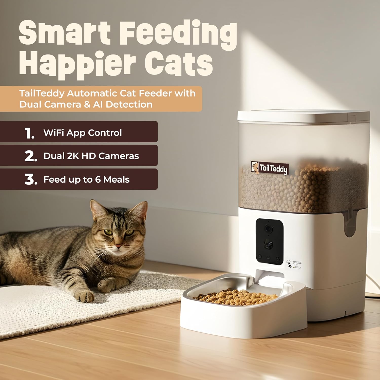 6L Automatic Cat Feeder with Dual 2K Camera & WiFi