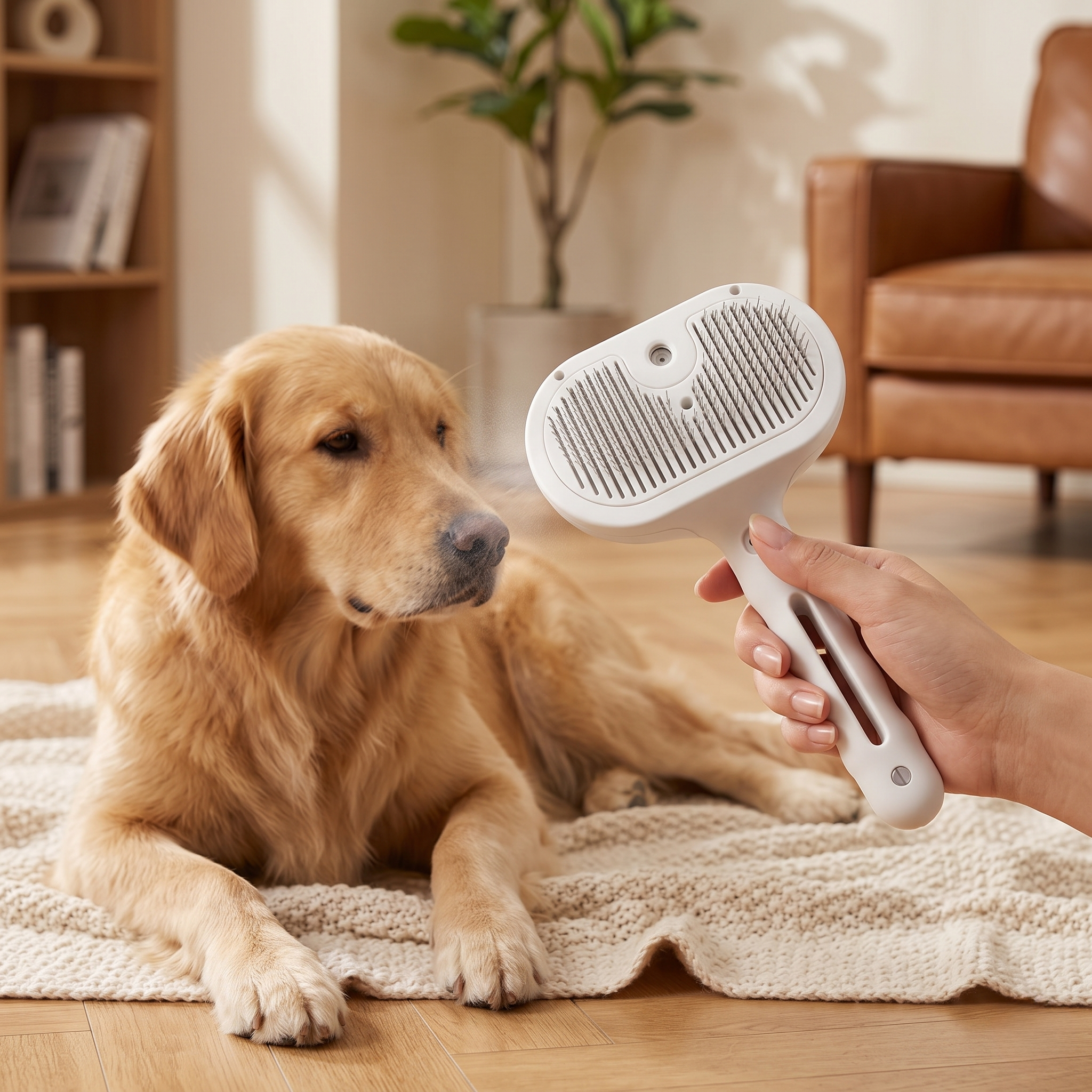 3-in-1 Pet Grooming Spray Brush, Self-Cleaning