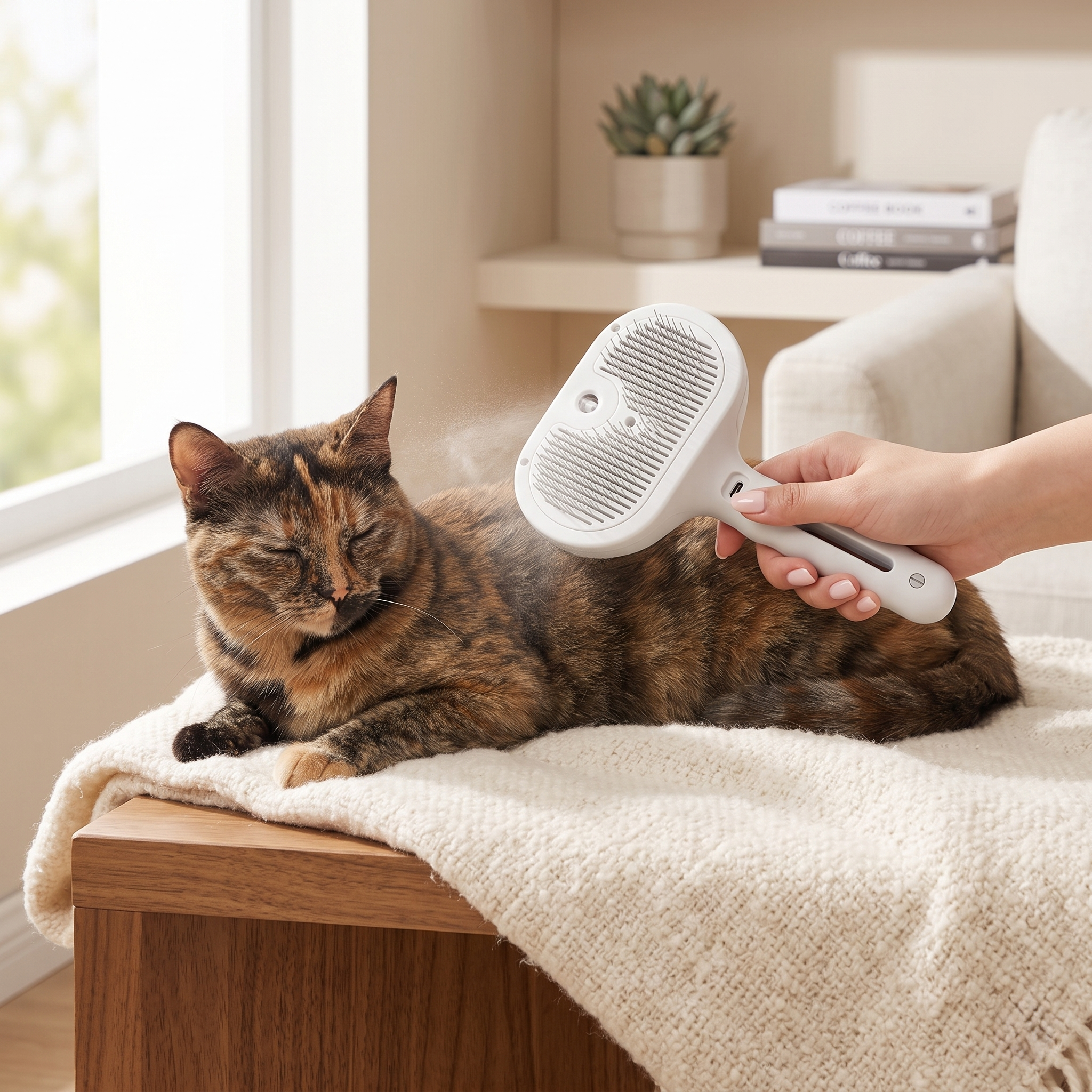 3-in-1 Pet Grooming Spray Brush, Self-Cleaning